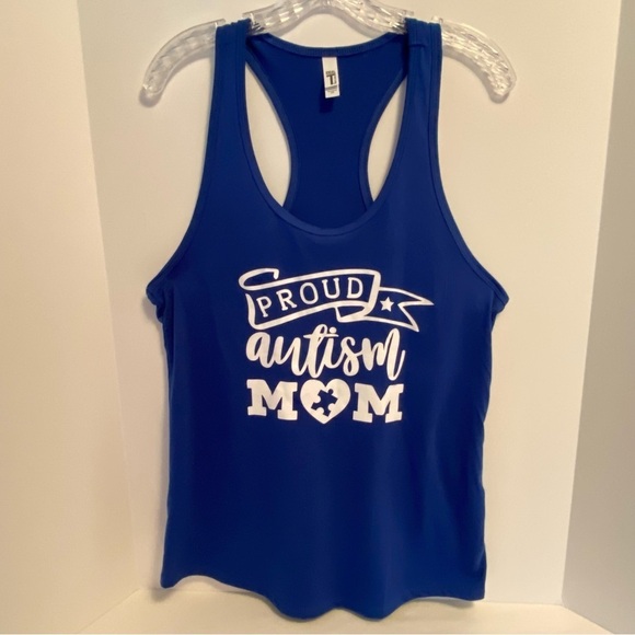 Next Level Tops - Next Level Proud Autism Mom Racerback Tank Top Blue Size XXL New Without Tag
